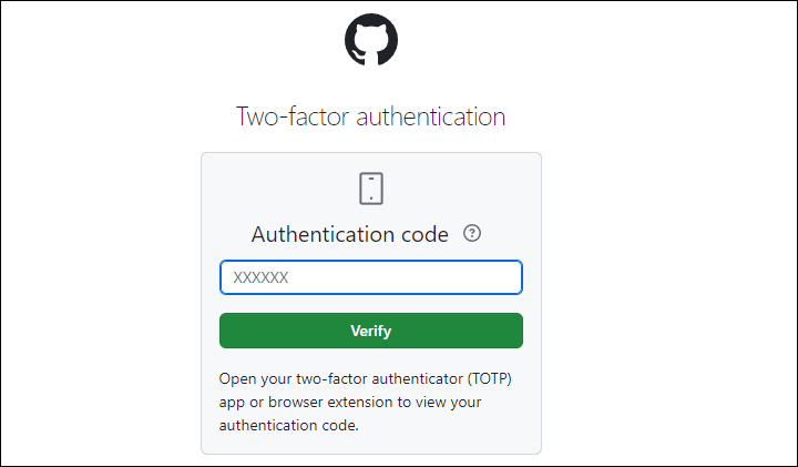 깃허브 로그인 2단계 인증 (two factor authentication) 적용되어 로그인 진행